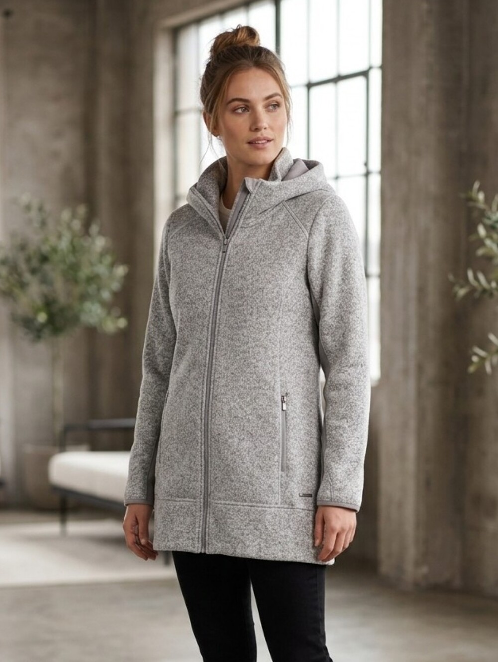 Athleta Stronger CYA Gray Heather Full Zip Long Fleece Jacket Coat L